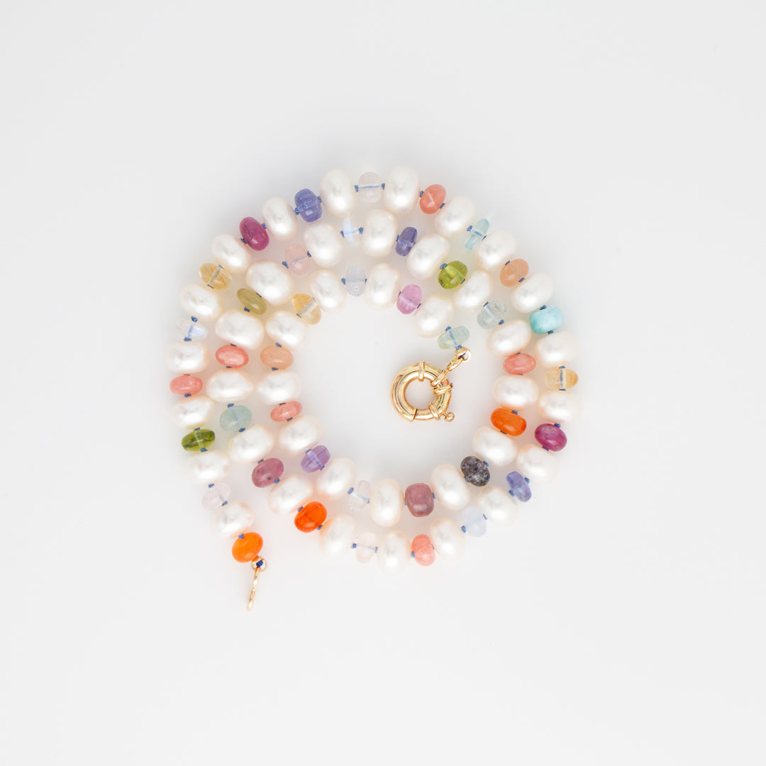 Paloma II — Multi-gemstone & Pearl Knotted Necklace