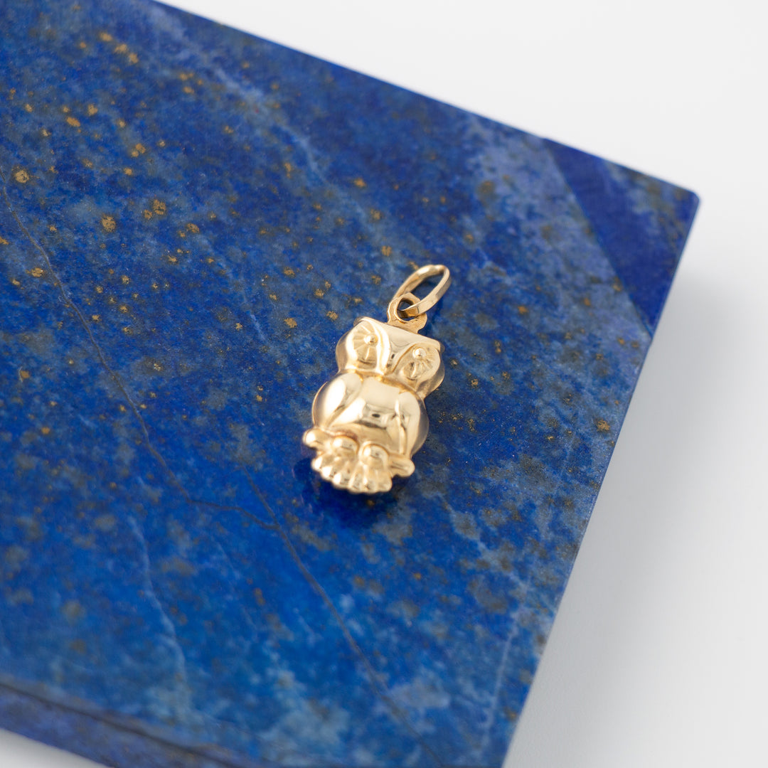 Puffy Owl 14k Yellow Gold Charm