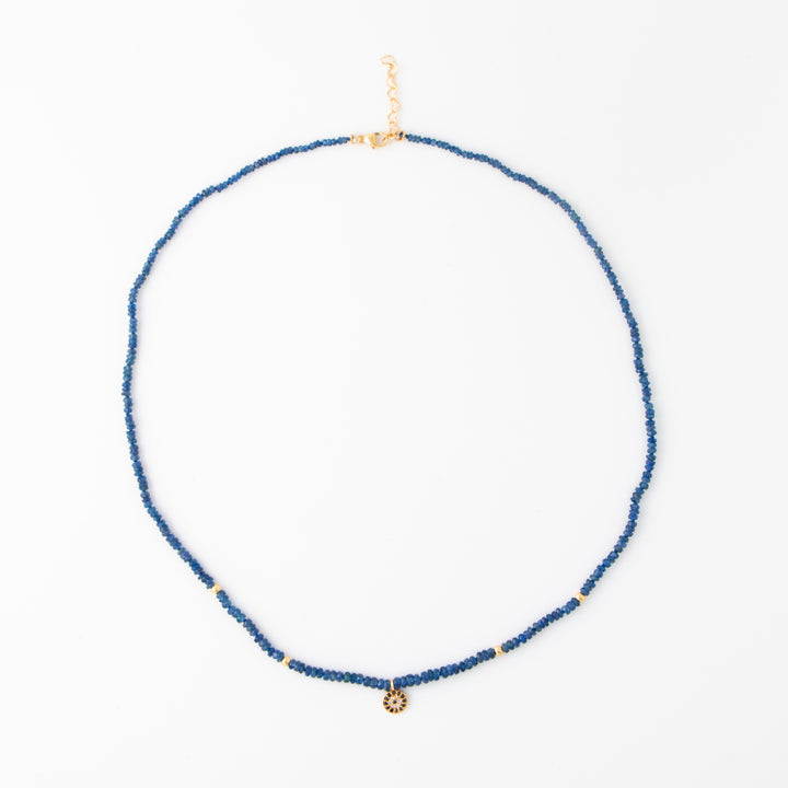 Mini — Blue Sapphire & Diamond Evil Eye Charm Necklace