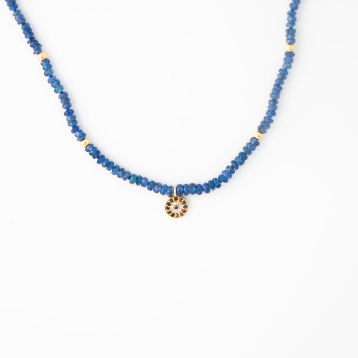 Mini — Blue Sapphire & Diamond Evil Eye Charm Necklace