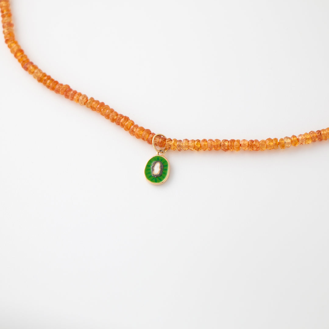 Mini — Orange Sapphire & Kiwi Charm Necklace