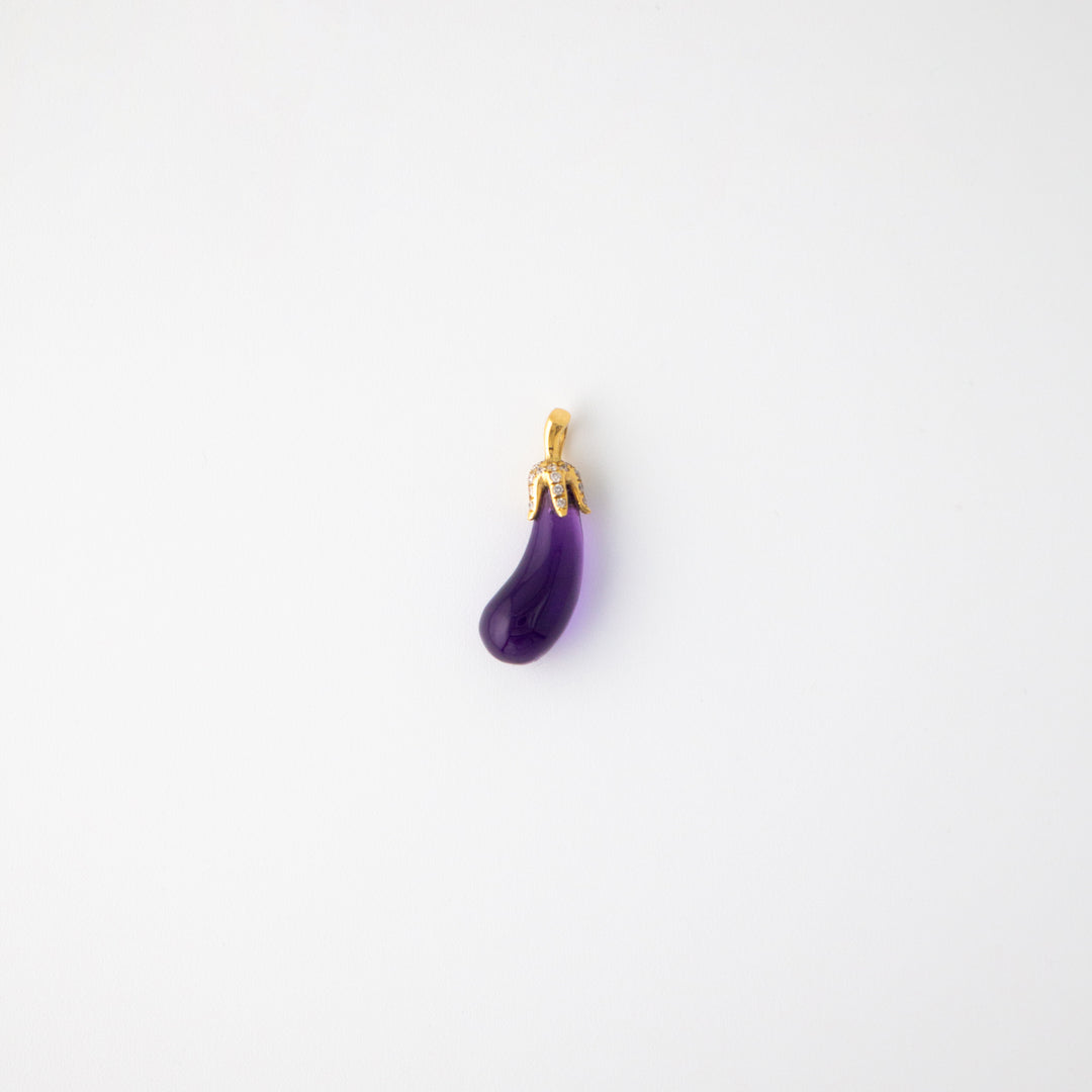 Sapphire, Diamonds & 18k Yellow Gold Eggplant Charm