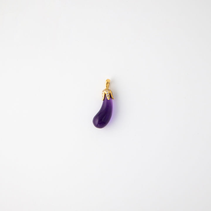 Sapphire, Diamonds & 18k Yellow Gold Eggplant Charm