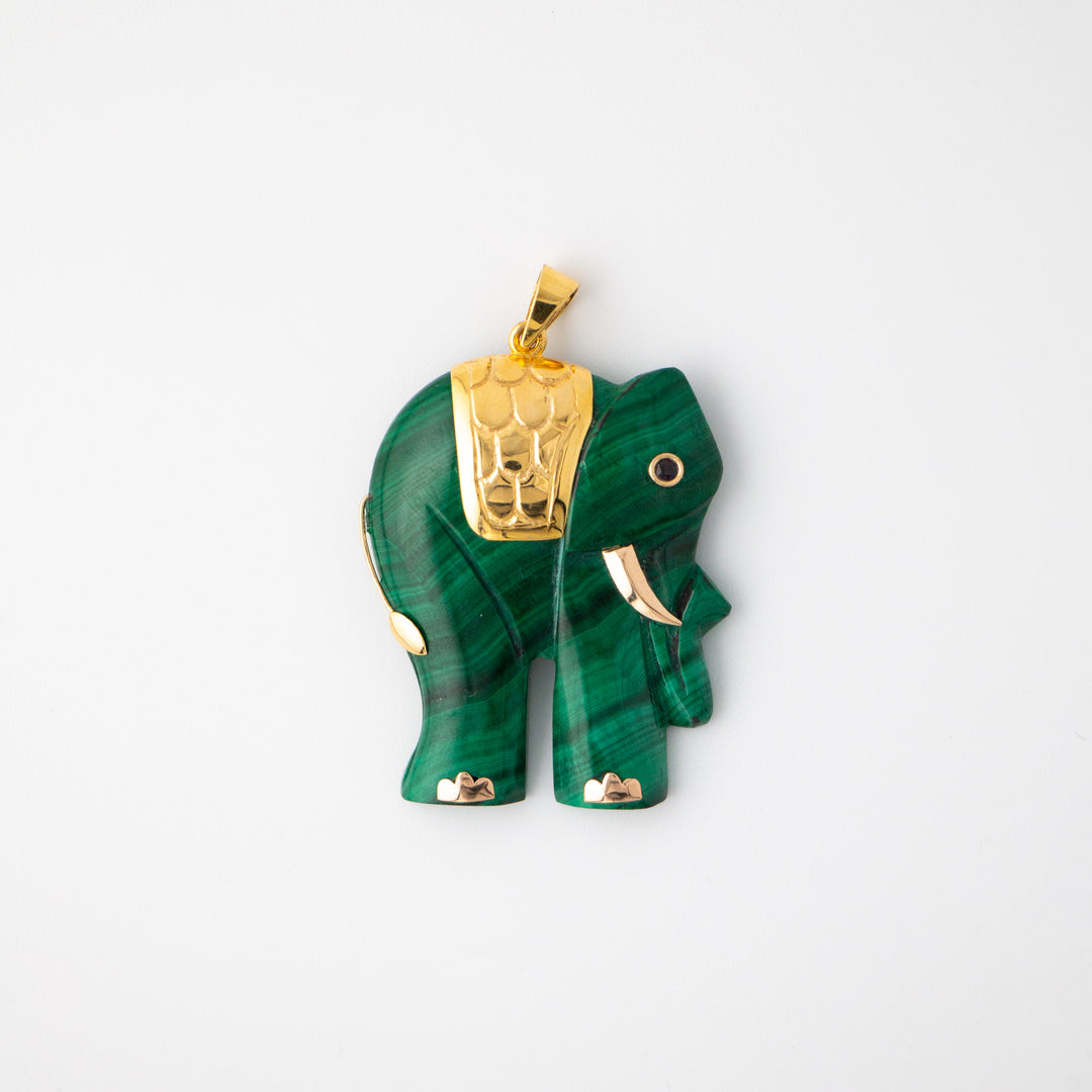 Large Malachite & 14k Yellow Gold Vintage Pendant