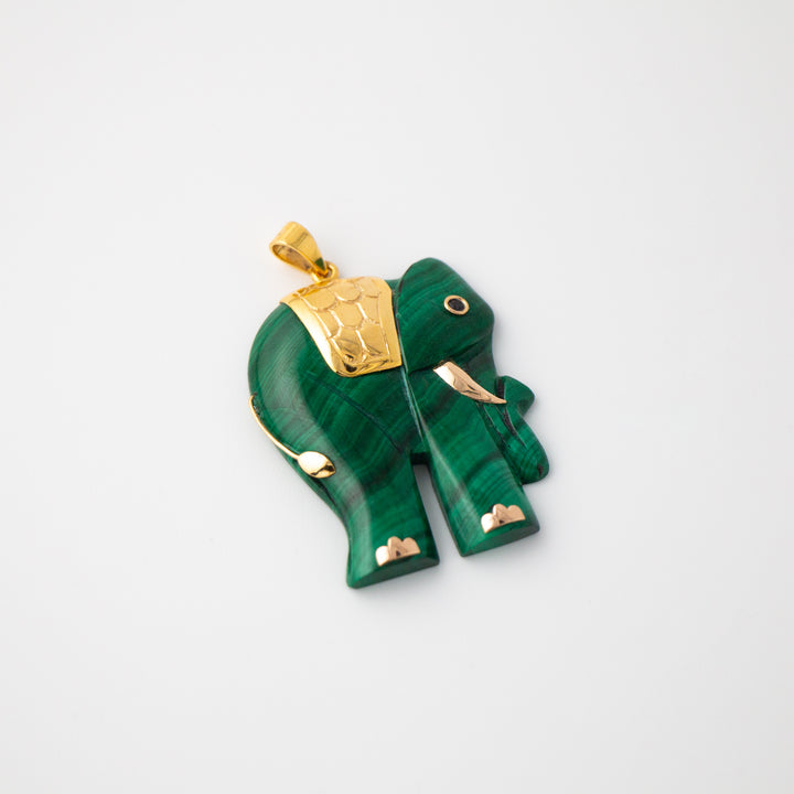 Large Malachite & 14k Yellow Gold Vintage Pendant