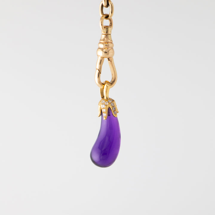 Sapphire, Diamonds & 18k Yellow Gold Eggplant Charm