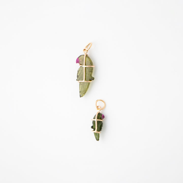 Pericos — Green Tourmaline Carvings with 14k gold