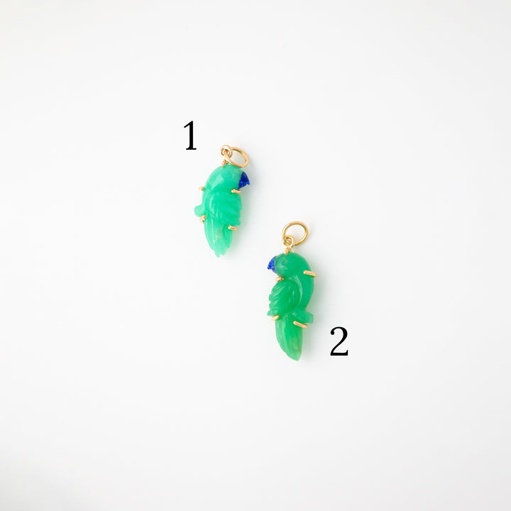 Pericos — Chrysoprase Carvings with 14k gold