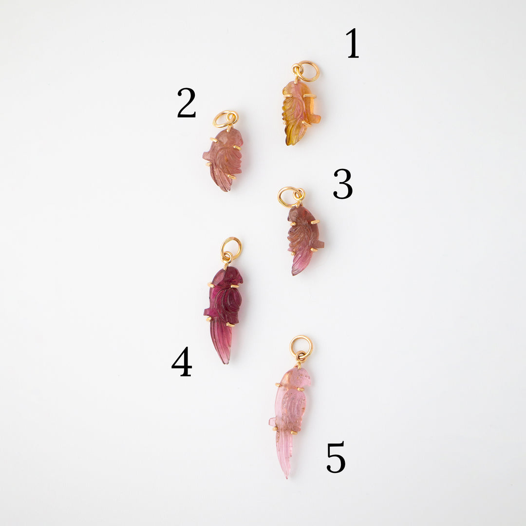 Pericos — Pink Tourmaline Carvings with 14k gold