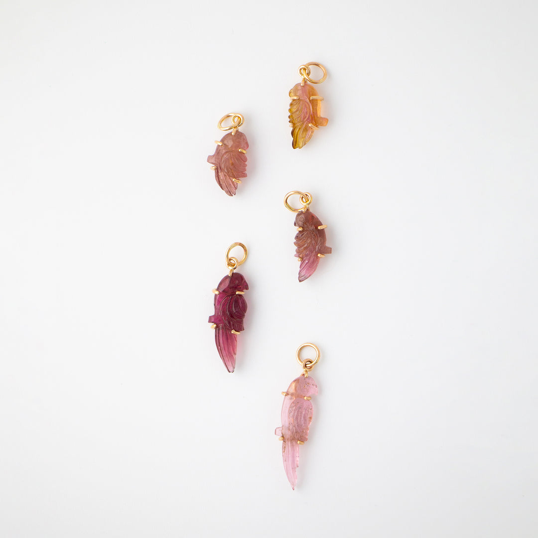 Pericos — Pink Tourmaline Carvings with 14k gold