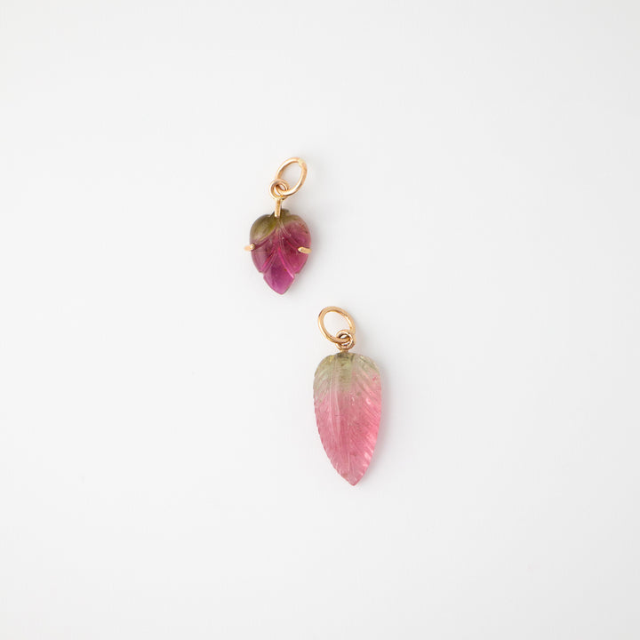 Leaves —  Watermelon Tourmaline Carvings with 14k gold