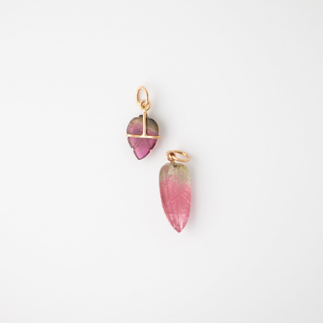 Leaves —  Watermelon Tourmaline Carvings with 14k gold