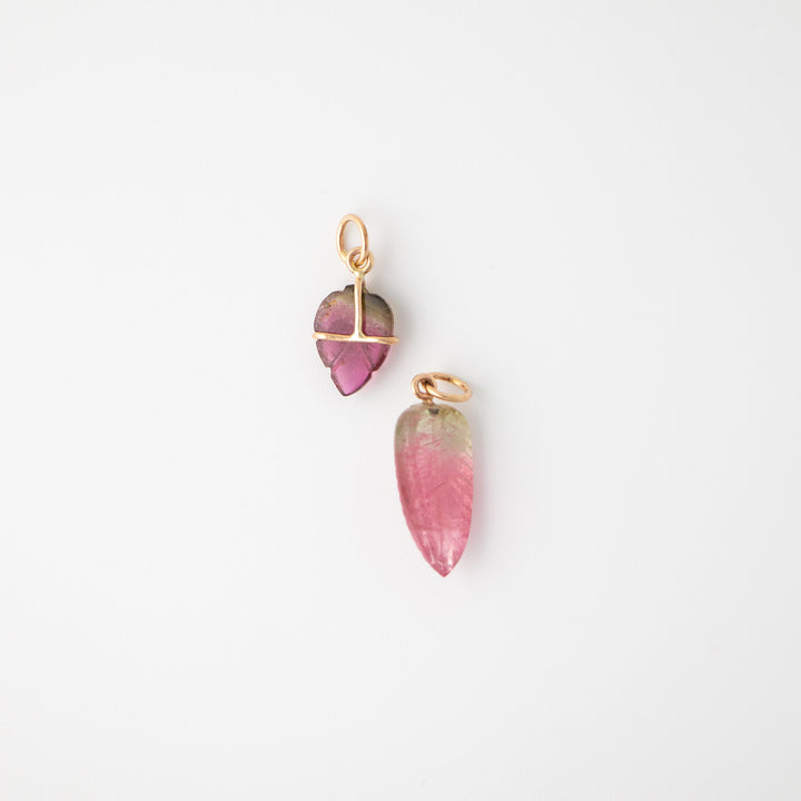 Leaves —  Watermelon Tourmaline Carvings with 14k gold