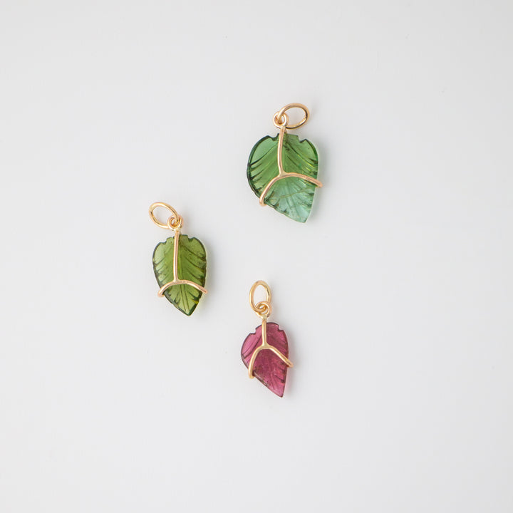 Leaves — Tourmaline Carvings with 14k gold