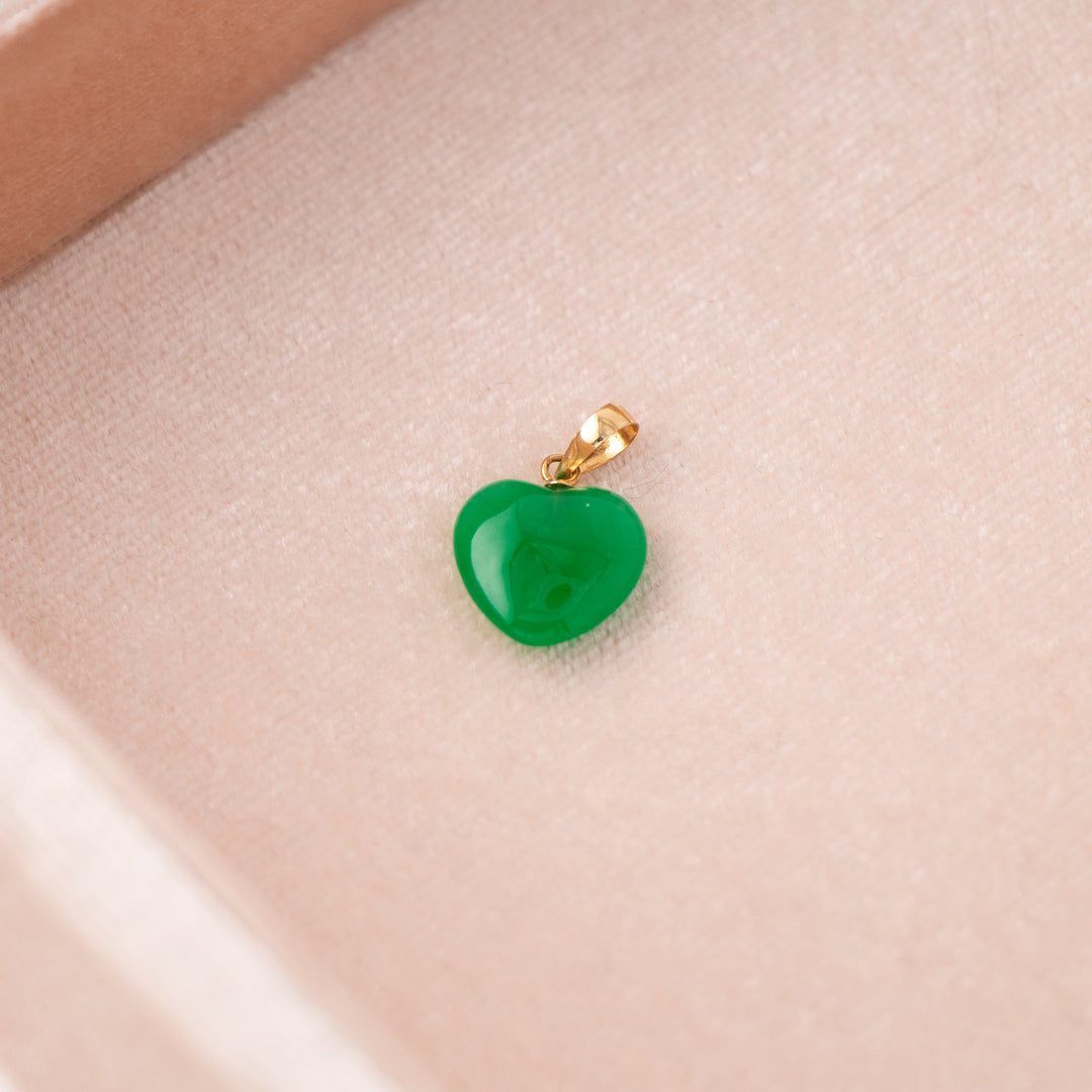 Vintage Jade & 14k Yellow Gold Heart Charm