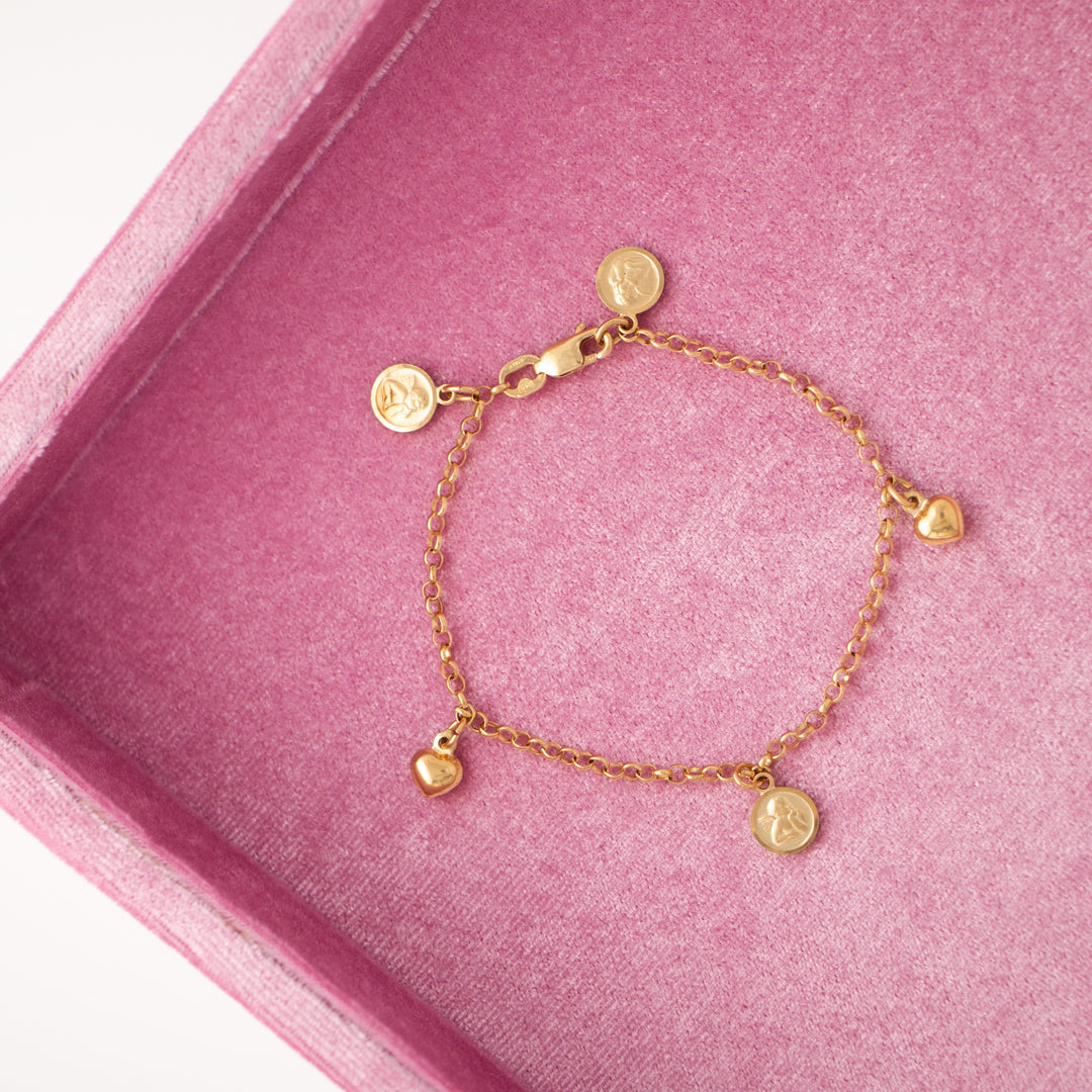 Vintage Cherub & Hearts 14k Yellow Gold Bracelet