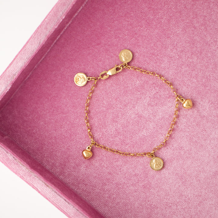 Vintage Cherub & Hearts 14k Yellow Gold Bracelet