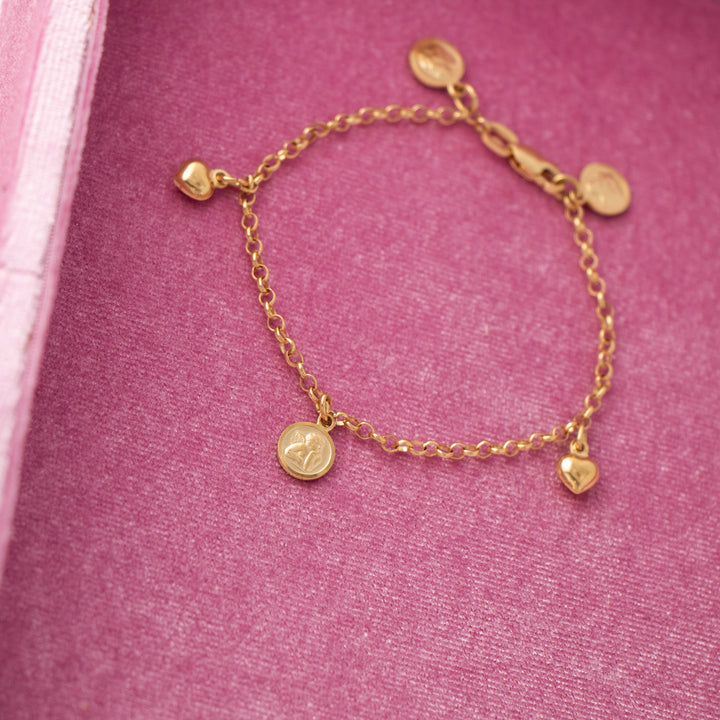 Vintage Cherub & Hearts 14k Yellow Gold Bracelet