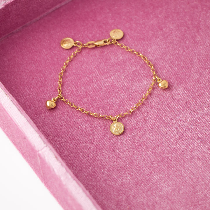 Vintage Cherub & Hearts 14k Yellow Gold Bracelet