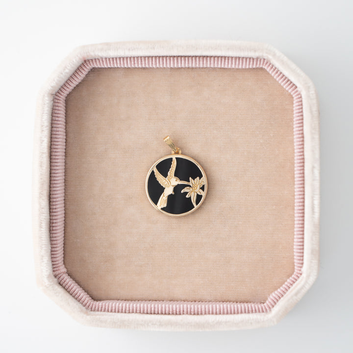 Vintage 14k Yellow Gold + Onyx Hummingbird Charm
