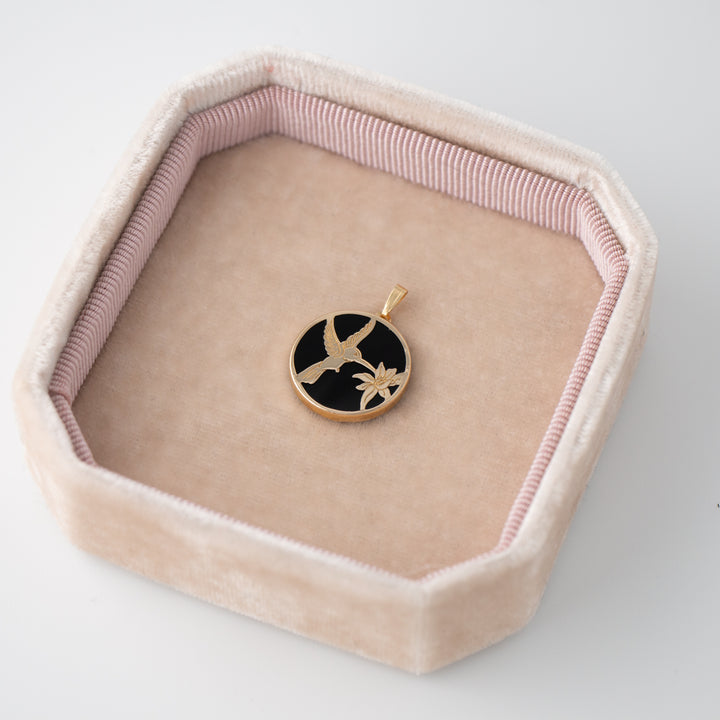 Vintage 14k Yellow Gold + Onyx Hummingbird Charm