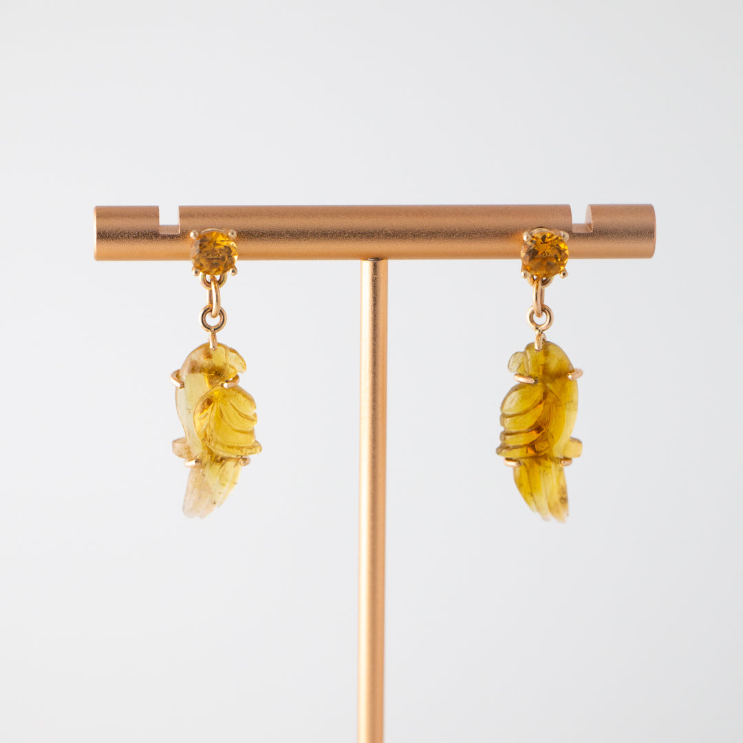 Perico Earrings — Yellow Tourmaline Carvings with 14k Gold