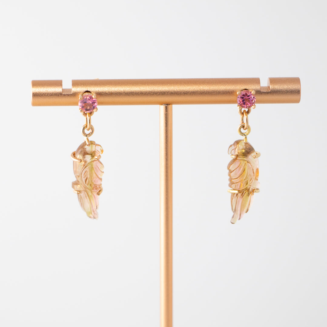 Perico Earrings — Peach Tourmaline Carvings with 14k Gold