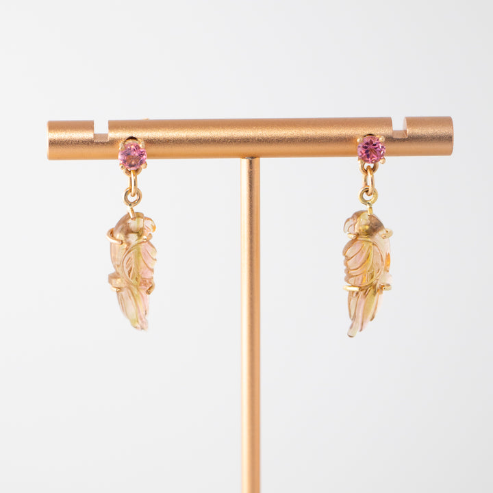 Perico Earrings — Peach Tourmaline Carvings with 14k Gold