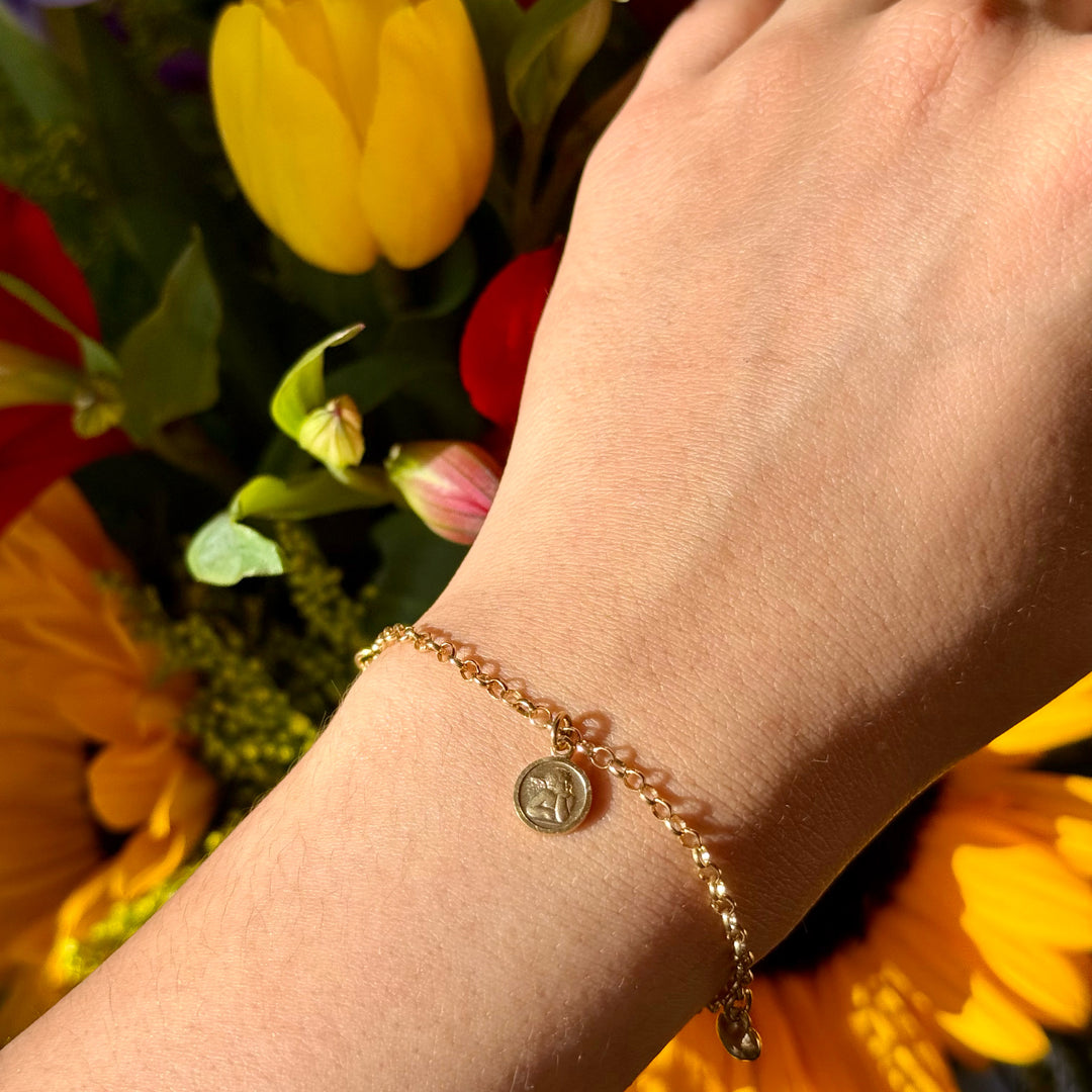 Vintage Cherub & Hearts 14k Yellow Gold Bracelet