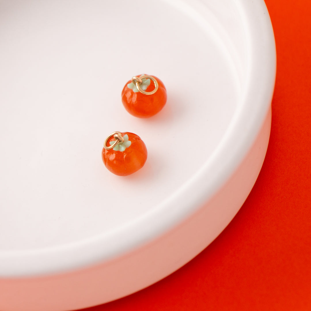 Five a Day — Persimmons Carnelian & Chrysoprase Carvings with 14k gold