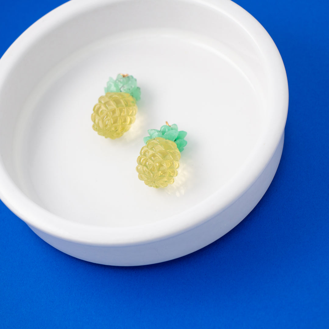 Five a Day — Pineapple Lemon Quartz & Chrysoprase Carvings with 14k gold