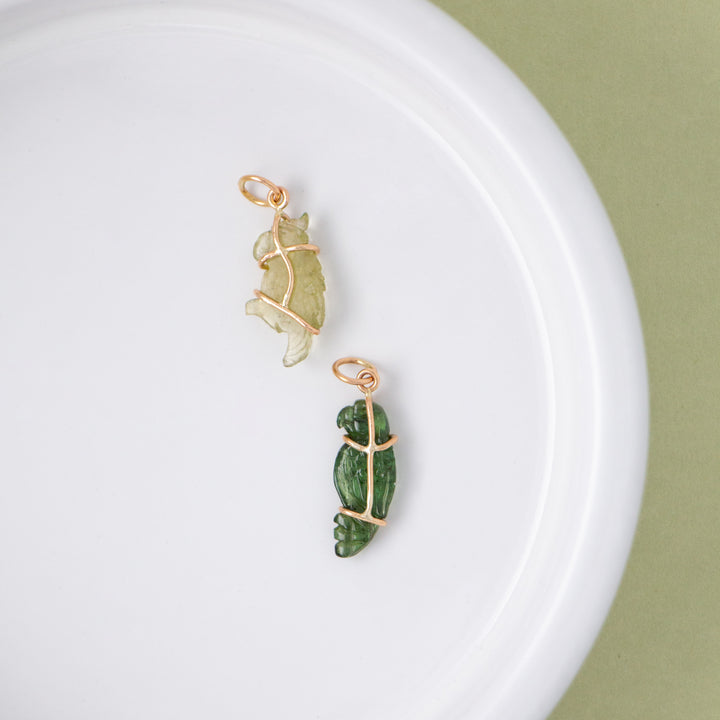 Parrots — Tourmaline Carvings with 14k gold