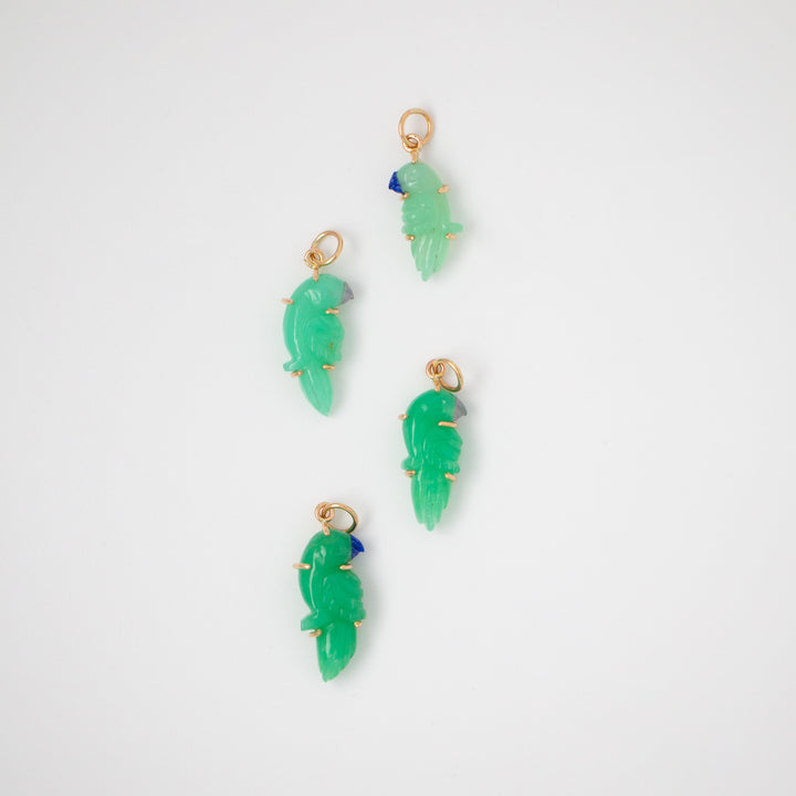 Pericos — Chrysoprase Carvings with 14k gold