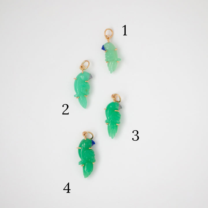 Pericos — Chrysoprase Carvings with 14k gold