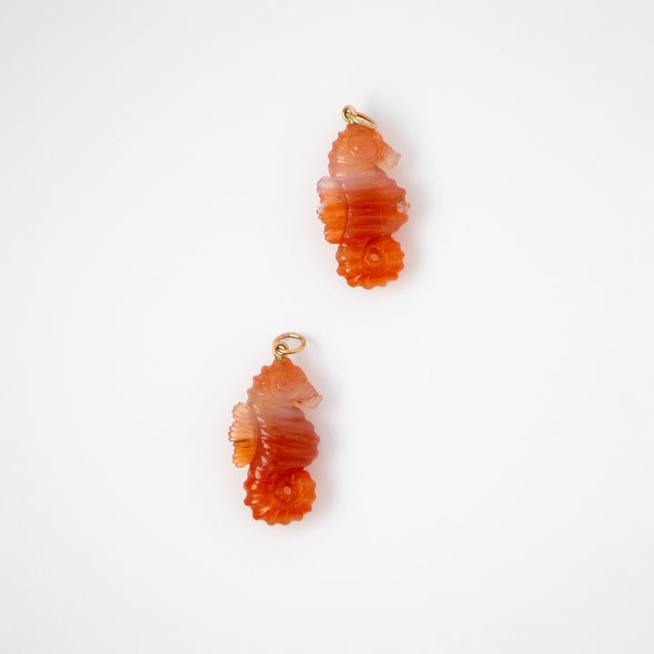 Sea Horses — Carnelian Carvings with 14k gold