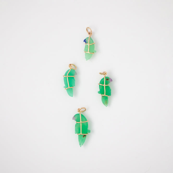 Pericos — Chrysoprase Carvings with 14k gold