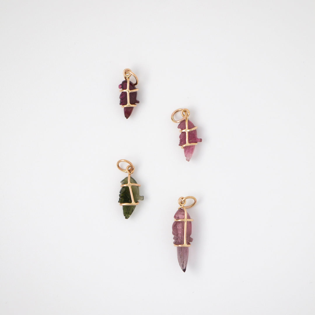 Pericos — Tourmaline Carvings with 14k gold
