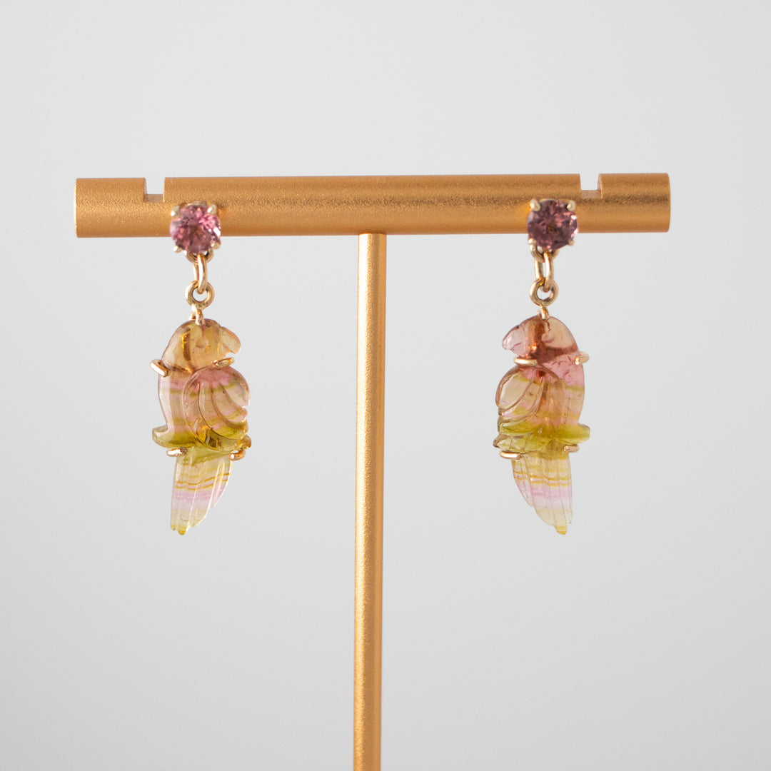 Perico Earrings — Multi-Colored Tourmaline Carvings with 14k Gold