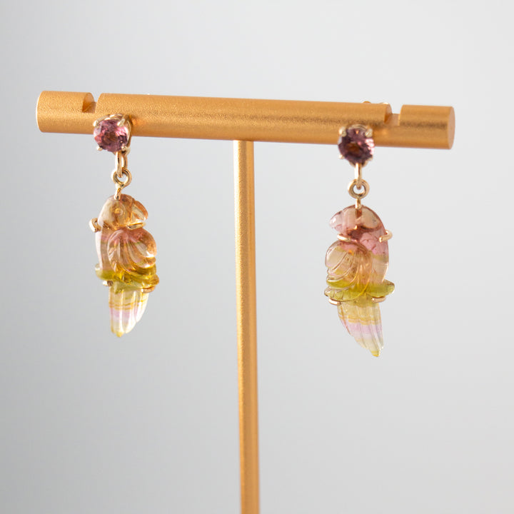 Perico Earrings — Multi-Colored Tourmaline Carvings with 14k Gold
