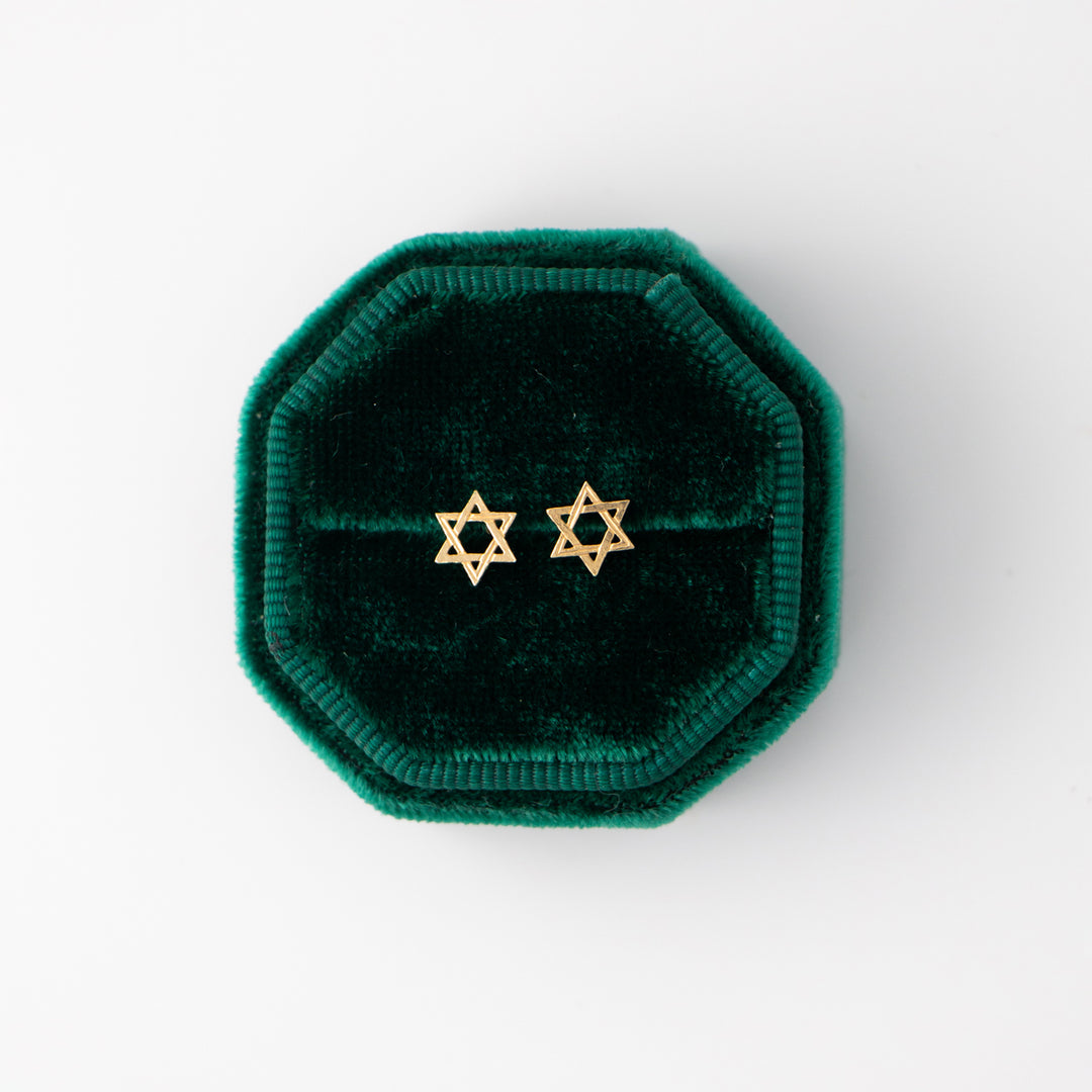 Vintage Yellow 14k Gold Tiny Star of David Earring Studs