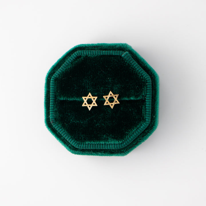 Vintage Yellow 14k Gold Tiny Star of David Earring Studs