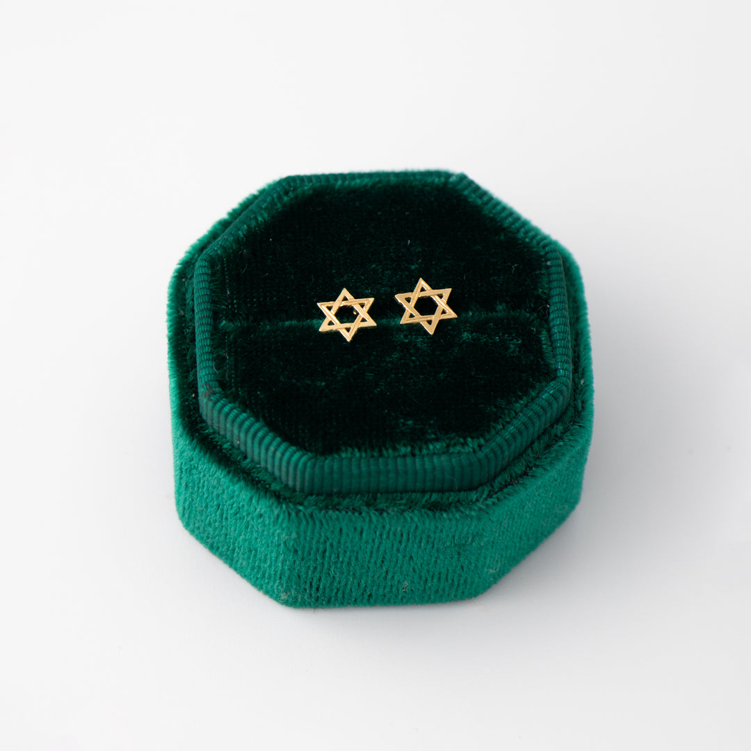 Vintage Yellow 14k Gold Tiny Star of David Earring Studs