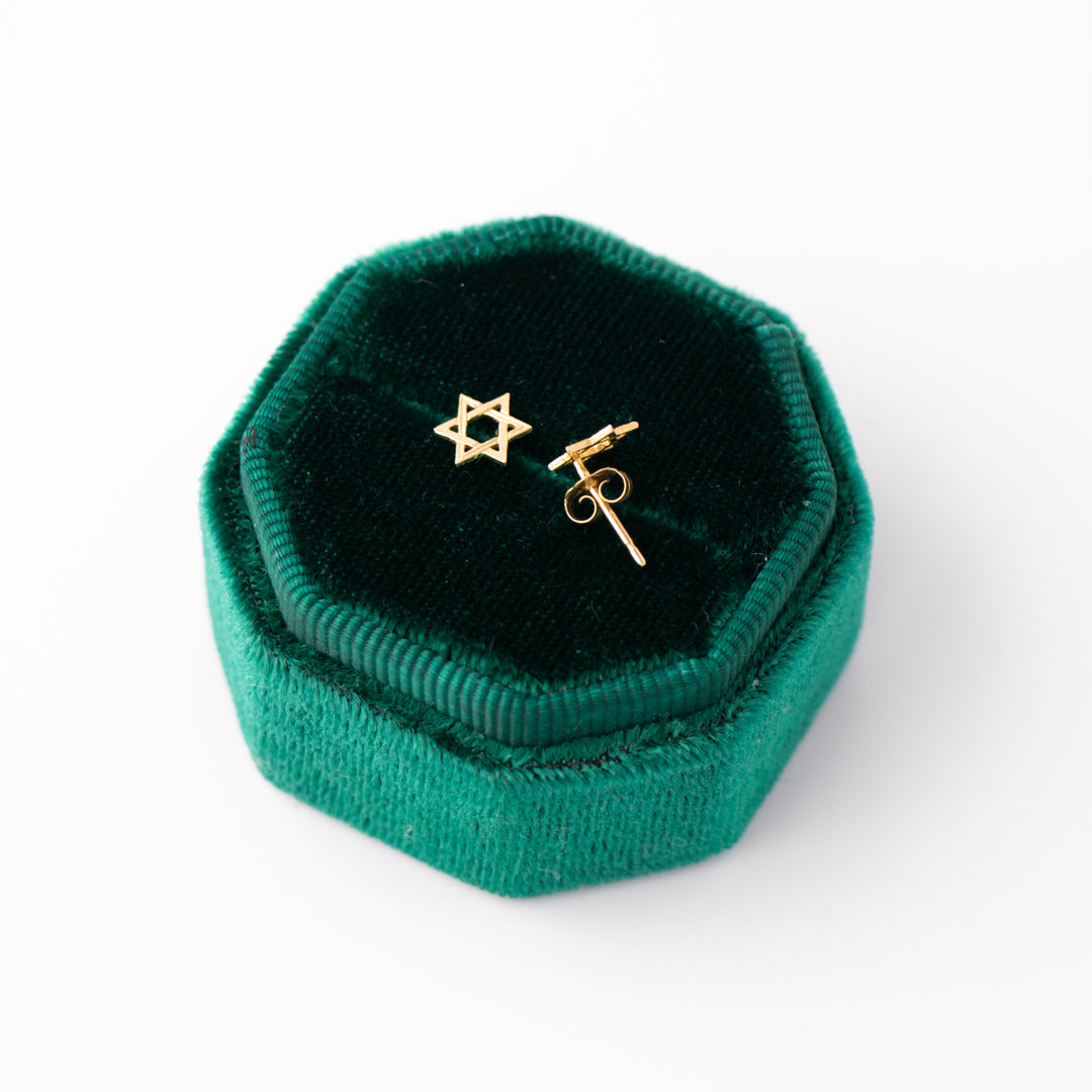 Vintage Yellow 14k Gold Tiny Star of David Earring Studs