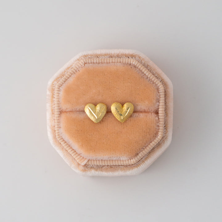 Vintage Yellow 14k Gold Heart Earring Studs