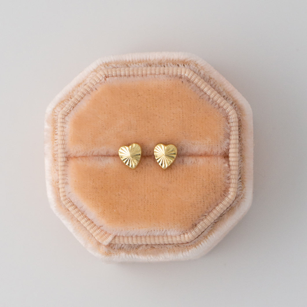 Vintage Yellow 14k Gold Heart Earring Studs
