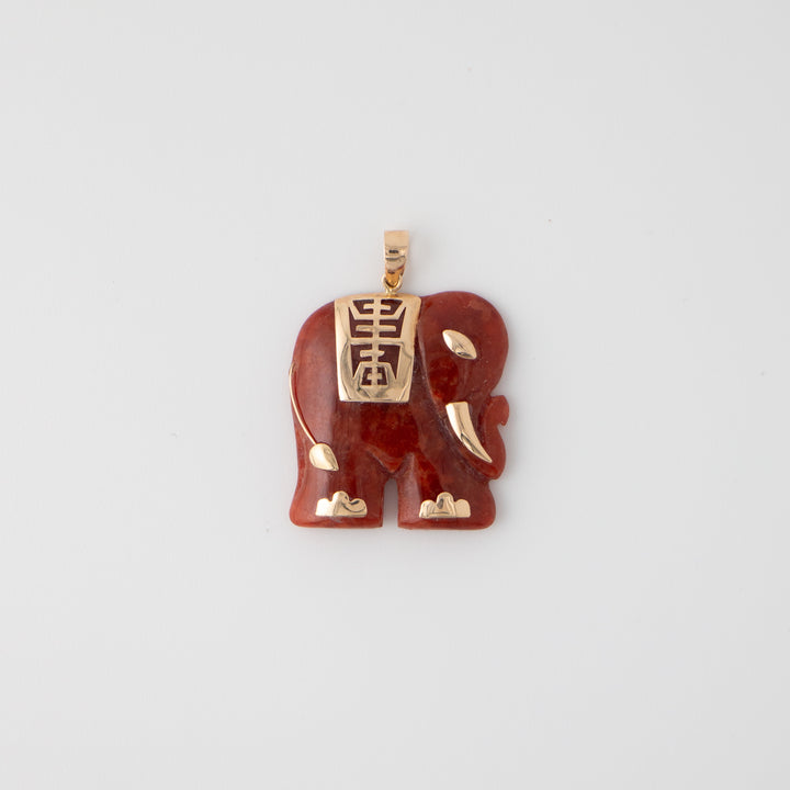 Vintage 14k Yellow Gold & Carnelian Elephant Pendant