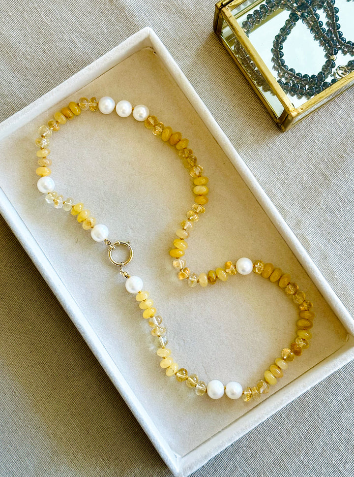 Girasol — Citrine, Yellow Jade & Pearls Necklace