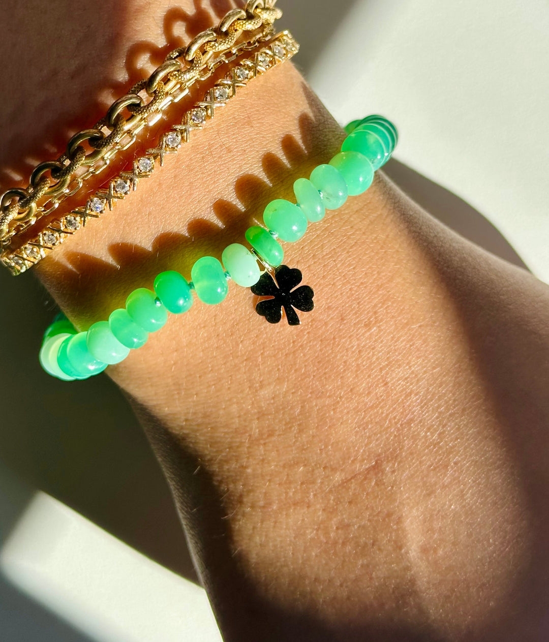 Ale — Chrysoprase with Clover Charm Bracelet