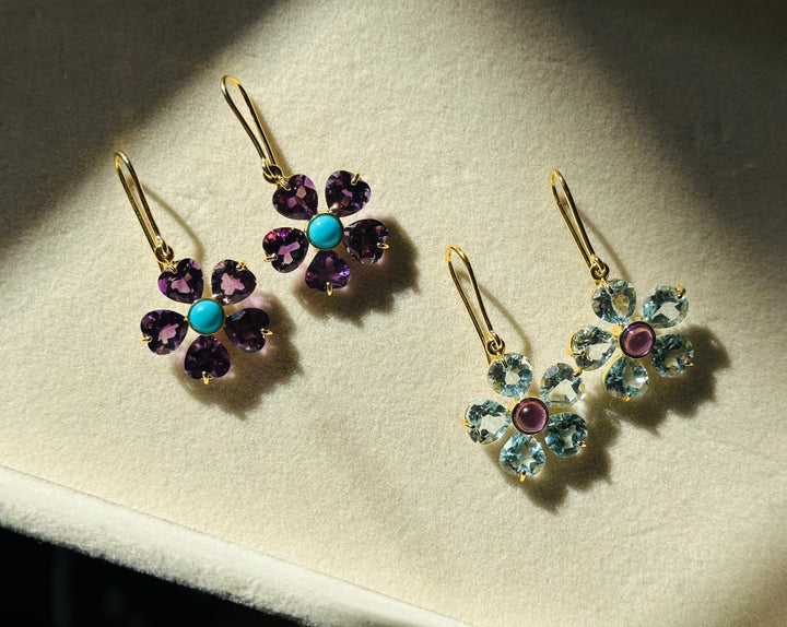 Gemstone Flower Earrings