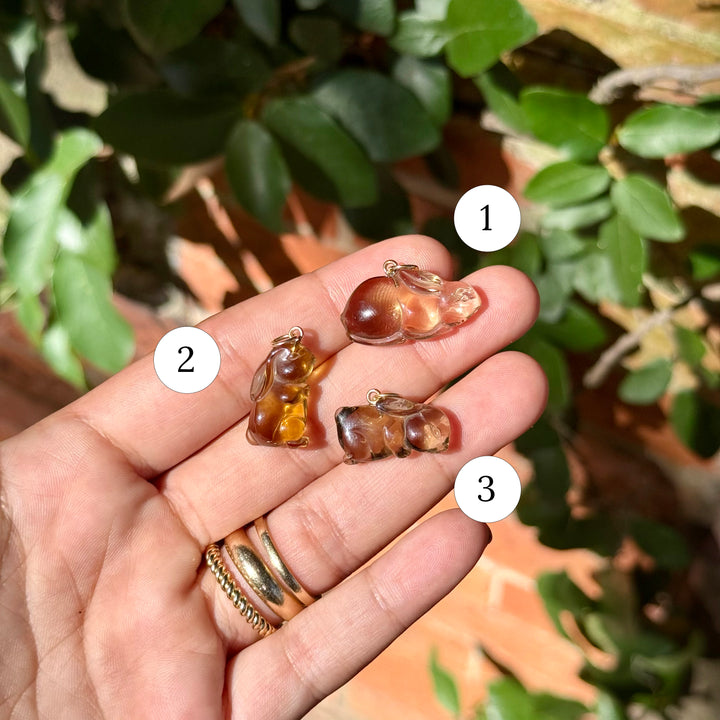 Bunnies — Smoky Quartz Carvings with 14k gold